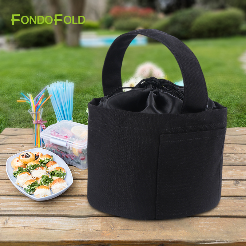 Drawstring Cylinder Cooler Bag, Round Insulated Picnic Lunch Bag Portable Thermal Bucket Tote for Outdoor Camping